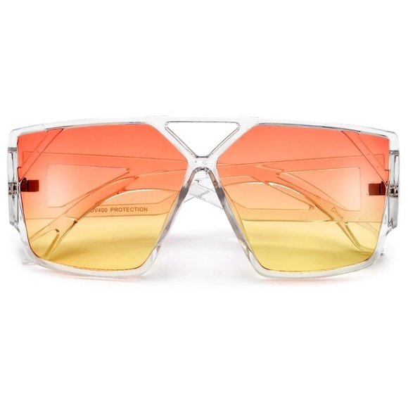 Futuristic Shield Sunglasses Oversized Geometric Frame Bold Cut Out Design - Picture 4 of 13